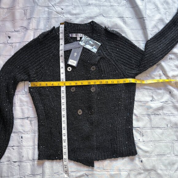 Jennifer Lopez Sequin Knit Cardigan Sweater Double Breast Metallic Black Size S - Picture 12 of 12